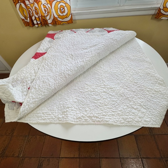 Vintage 70s hand stitched quilt, red, white and grey, full size, flawed, AS IS - Picture 5 of 15